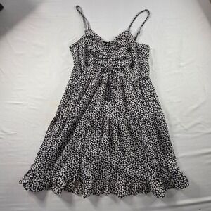 Ditsy Floral Babydoll Mini Dress Ruched Daisy Tiered Medium Black Cottagecore